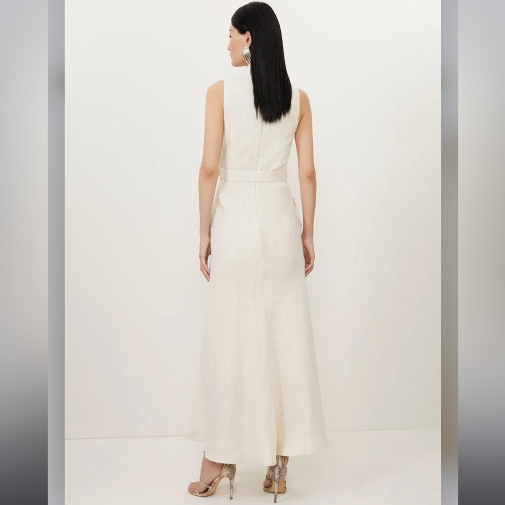 KAREN MILLEN Tailored Linen Metallic Notch Neck Maxi Dress - Picture 3 of 7